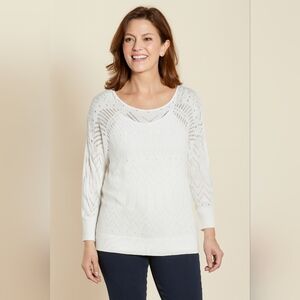 Worthington Chic Laser Cut White Knit Pullover